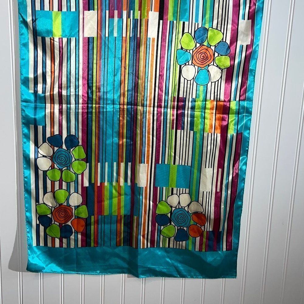 Mosi Stripped and Floral Long Scarf Vintage Flair 21X64